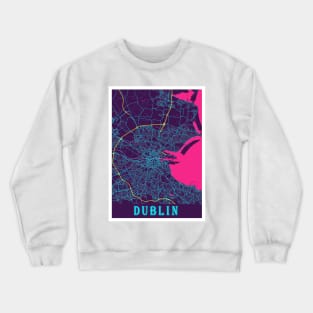 Dublin Neon City Map, Dublin Minimalist City Map Art Print Crewneck Sweatshirt